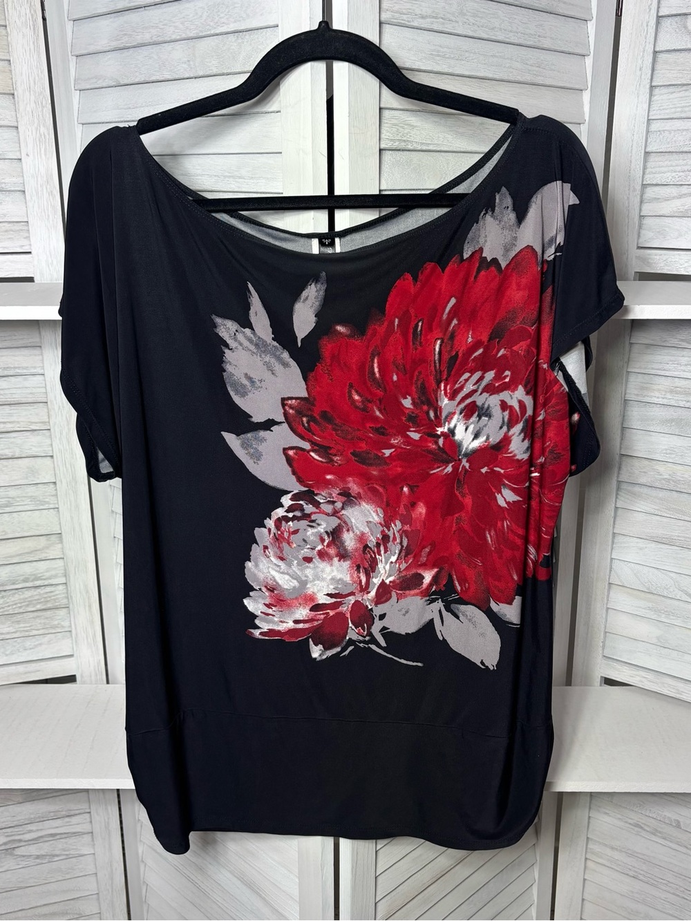 Rendezvous XL Black Red Floral Dolman Sleeve Blouse Oversized Top